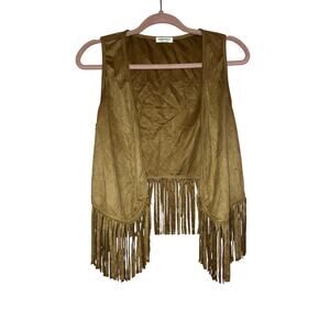 💥Hotouch Brown Faux Suede Fringe Vest “Stay Wild Moon Child” Medium